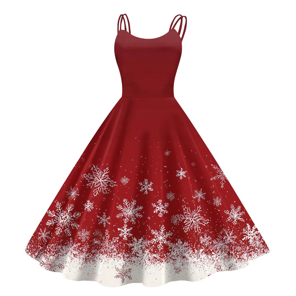 Women's Fashion Casual Christmas Print Sexy Off-the-shoulder Punk Retro Dress