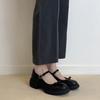 Sheepskin~ Retro Leather Bow Thick-soled Black Mary Jane Single Shoes Women's Word with Commuting Light Mouth Small Leather Shoes
