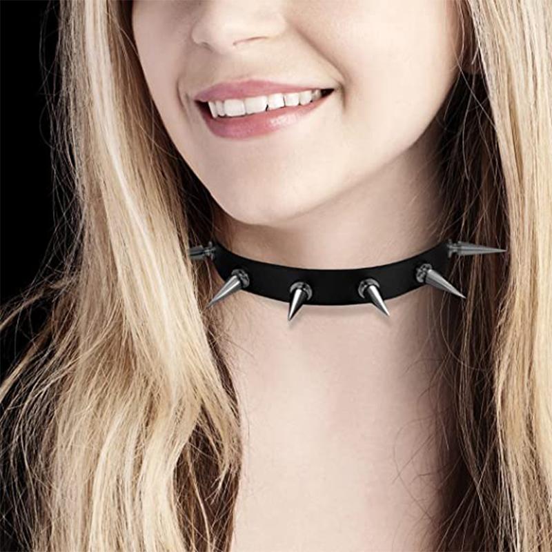 PU kožený gotický náhrdelník obojok Sexy špica okrúhly prsteň Kľúčna kosť Punk Rock Retiazka Choker Opasok Nastaviteľný golier Choker Cosplayer Halloween doplnok