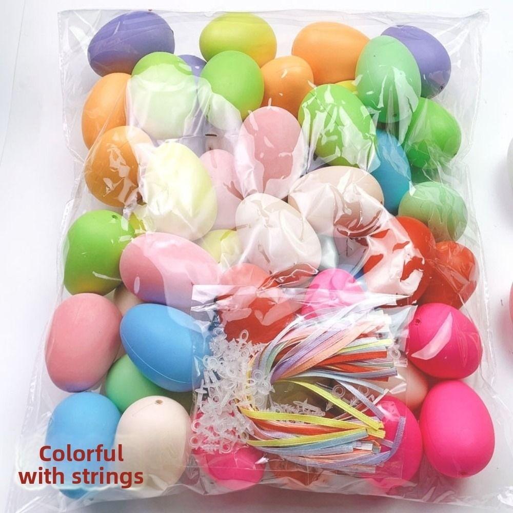 50Pcs Colorful Plastic Easter Eggs Handmade Easter Party Decoration Plastic Fake Egg  Home Decor