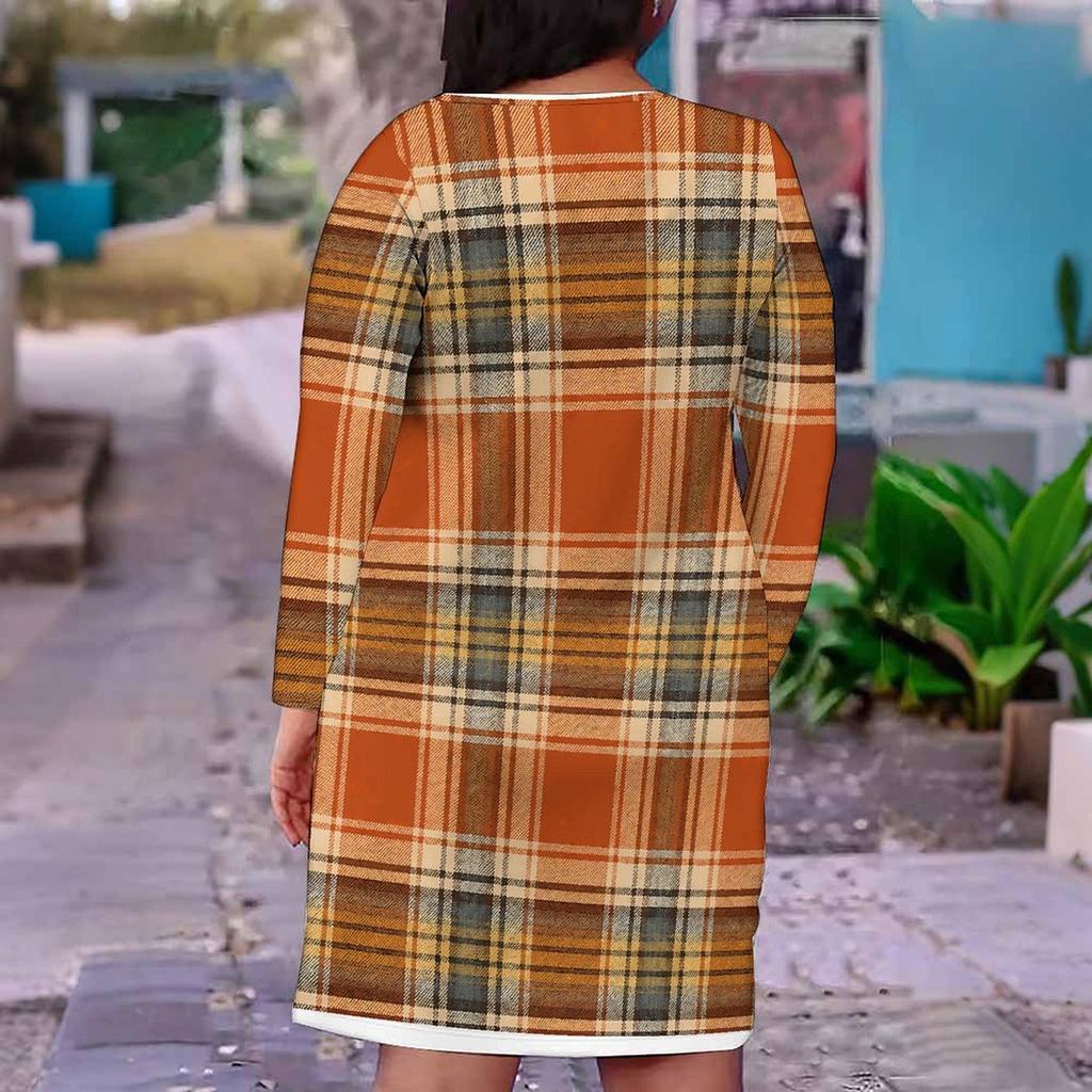 Women Plus Size V Neck Long Sleeve Printed Polka Dot Straight Dress