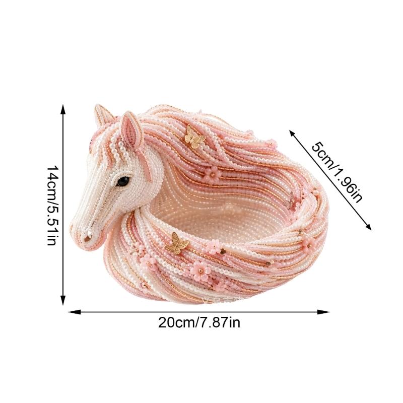 Horse Head Shape PET Jewelry Tray Pink White Textured PET Desktop Organiser for Earrings Necklaces and Small Accessories, Desktop Dish for Dresser