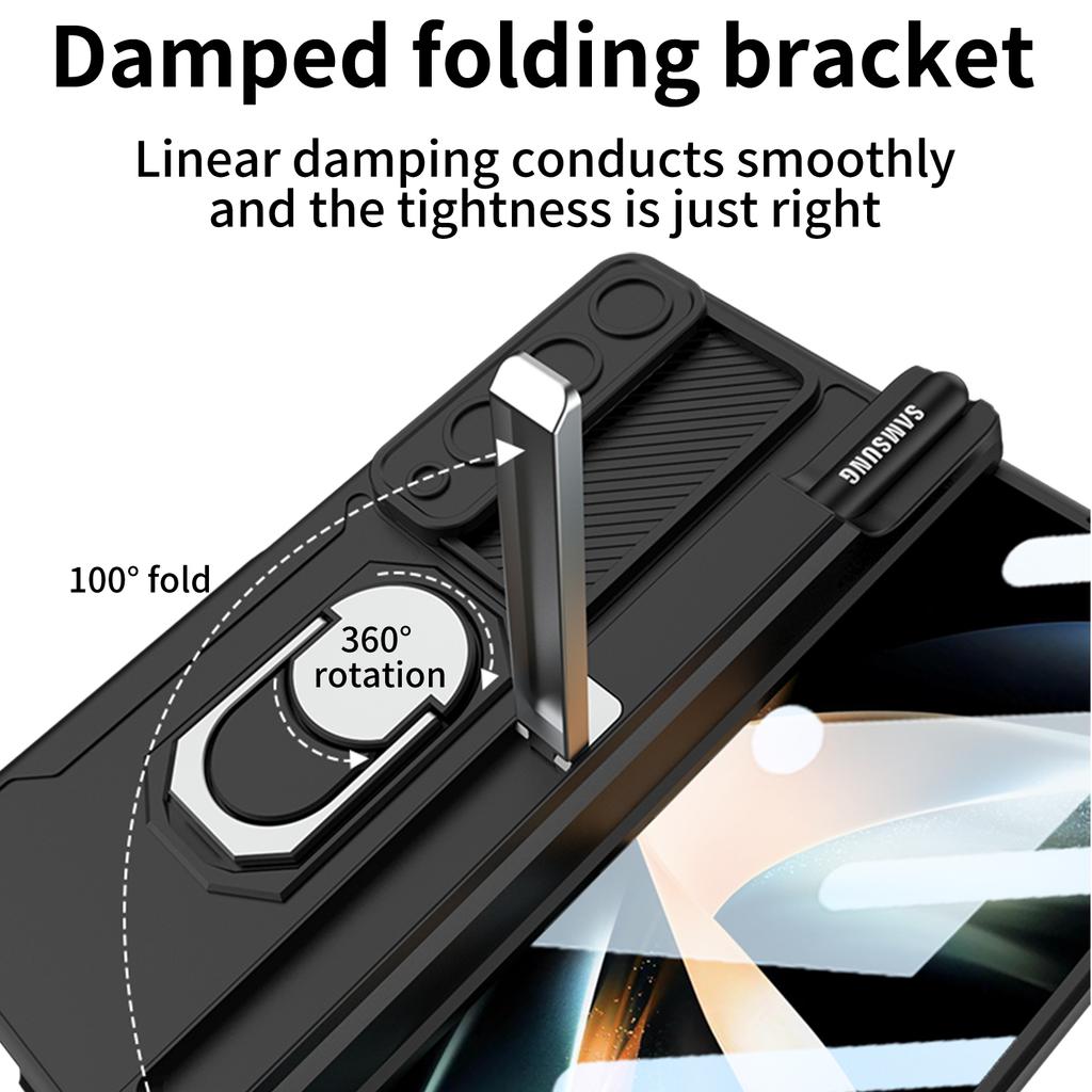 Mit Stifthalter Magnetische Panzerhülle für Samsung Galaxy Z Fold 6 4 5 3 2 Autohalter Ring Schiebekamera 360 Vollschutz Ständerhülle
