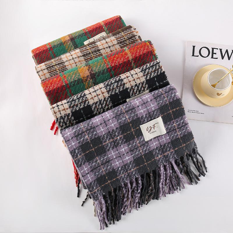 Christmas Red Scarf Women's Winter Plaid Imitation Cashmere Ins Versatile Premium Shawl Student New Year's Gift