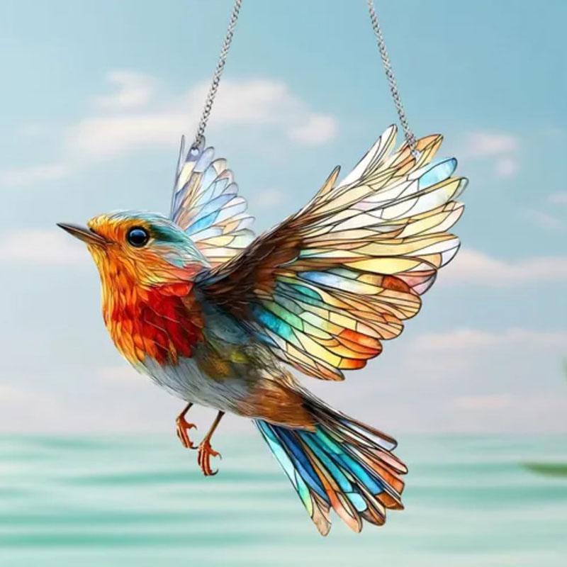 Dekoracja Domu Witrażowy Efekt Łapacz Słońca Design w Kształcie Ptaka Robin Boże Narodzenie