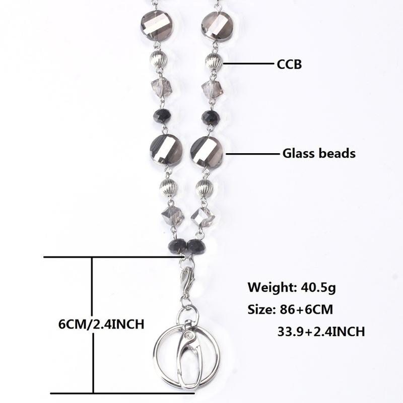 Women Retractable Badge Reel Lanyard with ID Card Holder Necklace Name Badge Holder Lanyard Stainless Steel Beaded Chain