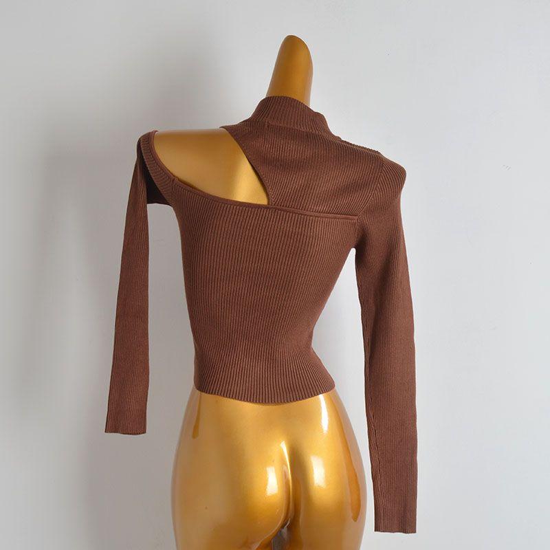 Fashion Style Sexy Sexy Halter Half Turtleneck Pullover off-the-Shoulder Sweater Knitwear Women's Clothing Spring & Fall Fashion Bottoming Shirt