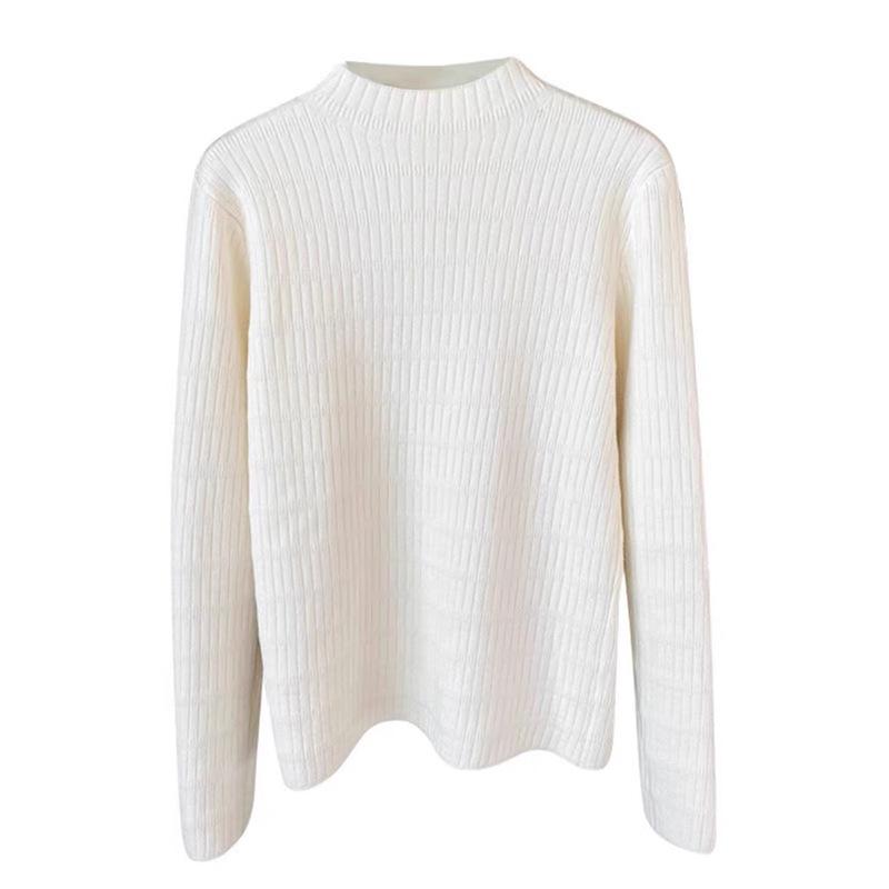 Women's Autumn Winter Fleece-Lined Thickened Half-High Neck Knit Long Sleeve Base Layer Sweater with Integrated Fleece Fabric