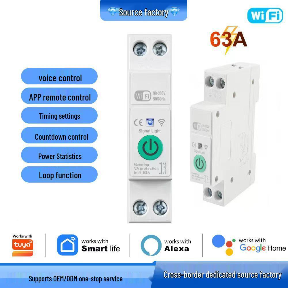 Smart WiFi Circuit Breaker with Voice Control & Electricity Metering (1-63A, Tuya App, Timer)