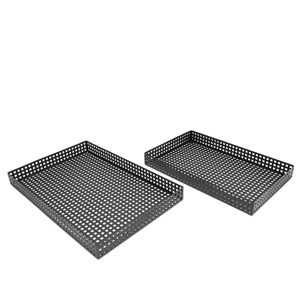 Metal Handicrafts Square Grid Tea Tray Storage Pallet Geometric Hollowed-out Plate Fruit Plate Desktop Storage Container