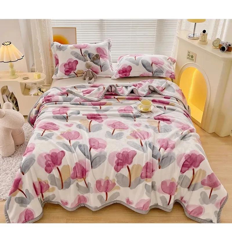 New Milk Fiber Printed Blanket 300G Cloud Mink Velvet Cover Blanket