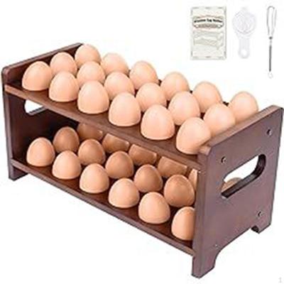 Wooden Egg Holder Organizer Portable, with Carry Handle, Eggs Tray Display Stand, Storage Rack