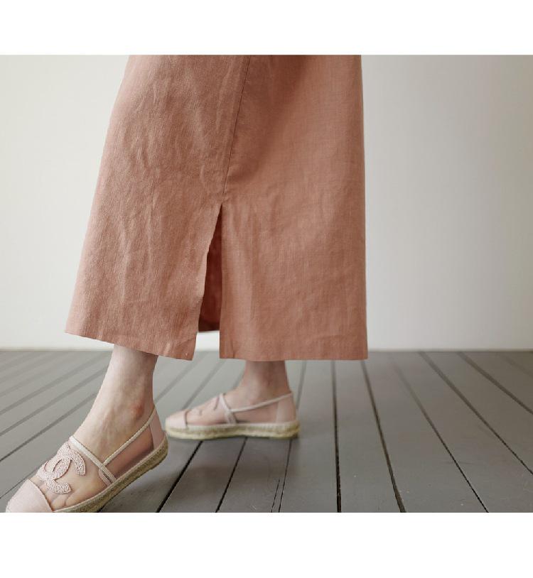 Women's Korean Style Cotton Linen Mid-Length Dress with Pockets - Plus Size, Loose Fit, Casual Fashion