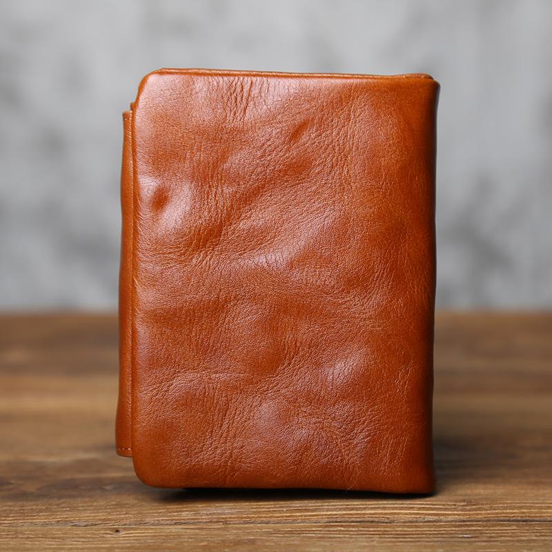 NZPJ Vintage Top-Grain Leather Compact Wallet Genuine Men's Leather Bag Large Capacity Premium Ladies Wallet