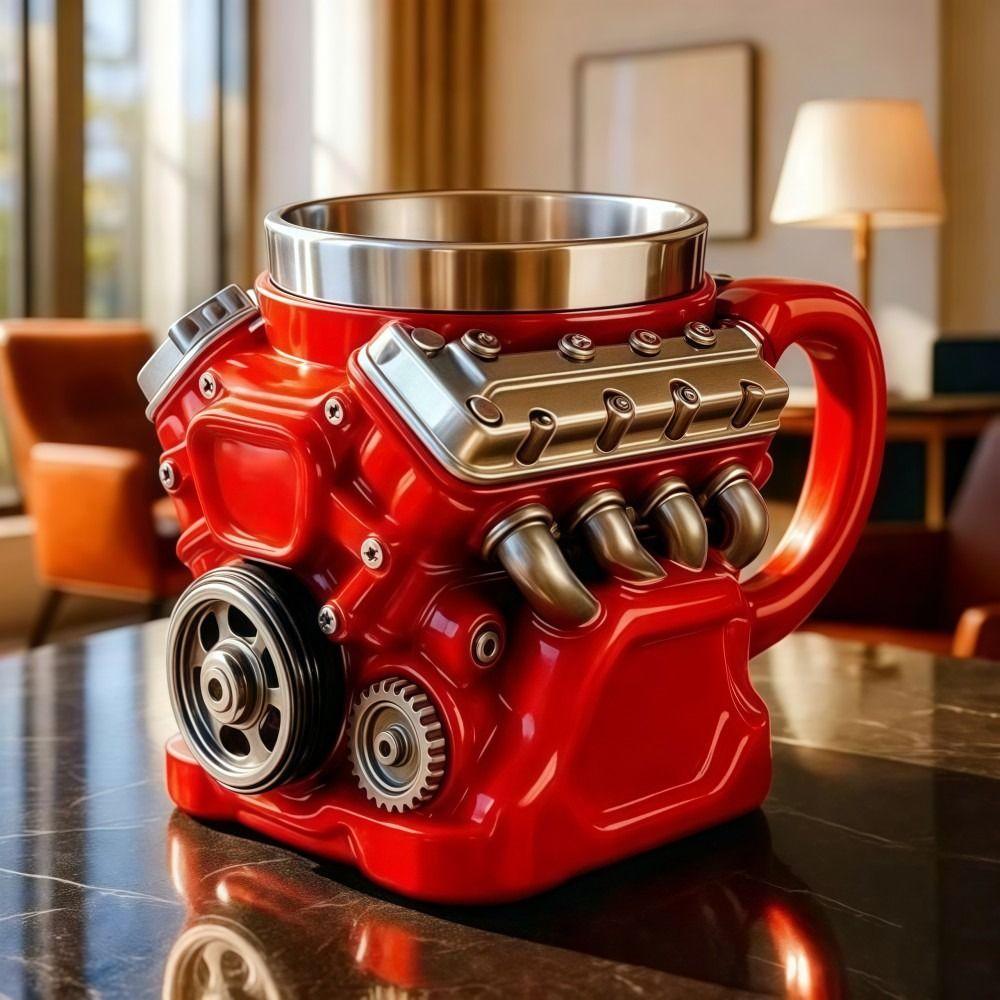 Doppelwandige V6-Motoren Edelstahlbecher mit Henkel Isolierung Auto-Becher Geschenke für Männer und Jungen