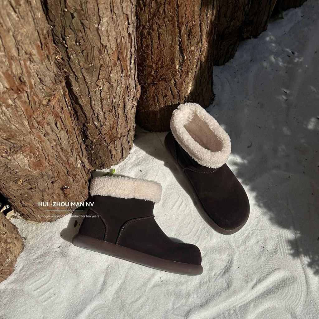 Cowhide Version Platform Birkenstock Short Boots Women's Autumn and Winter 2025 New Retro Lazy Wind One-pedal Bread Shoes Short Boots