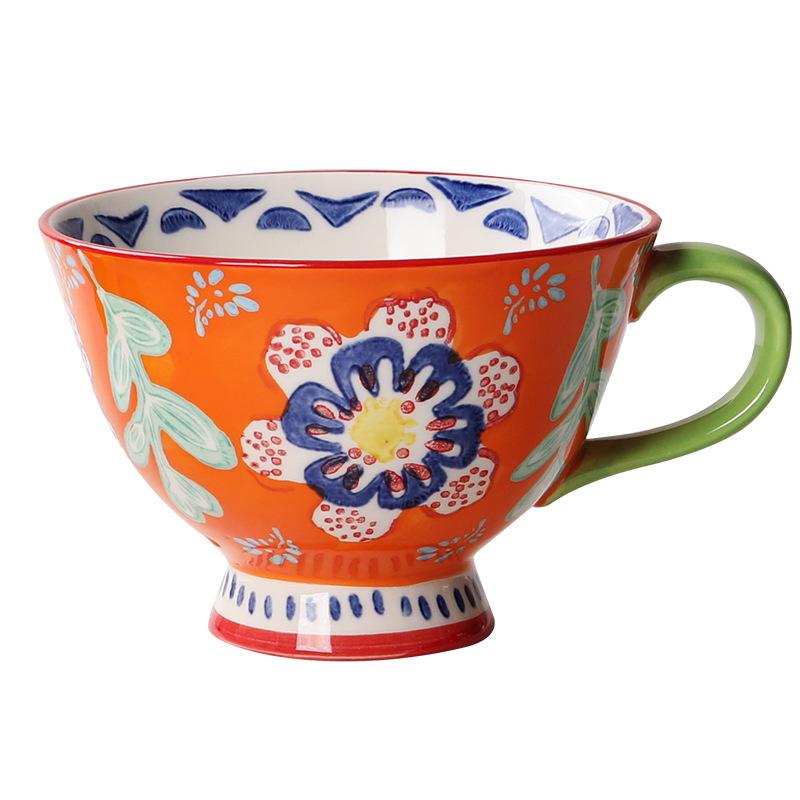 Retro Hand Painted Ceramic Mugs Underglaze Porcelain Breakfast Coffee Milk Tea Cup Set Home Office
