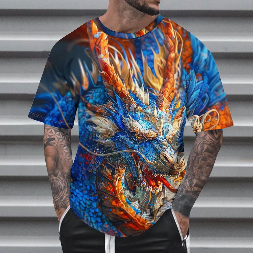 Animal  Dragon Pattern 3D Print Round Neck Short Sleeve Men's T-shirts Oversized Harajuku Tops