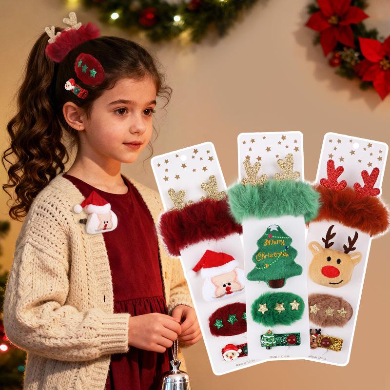 Christmas Kids Gifts Hair Clips Hairpin Brooch Accessories Cartoon Santa Claus Elk Ornaments Christmas New Year Party Decoration