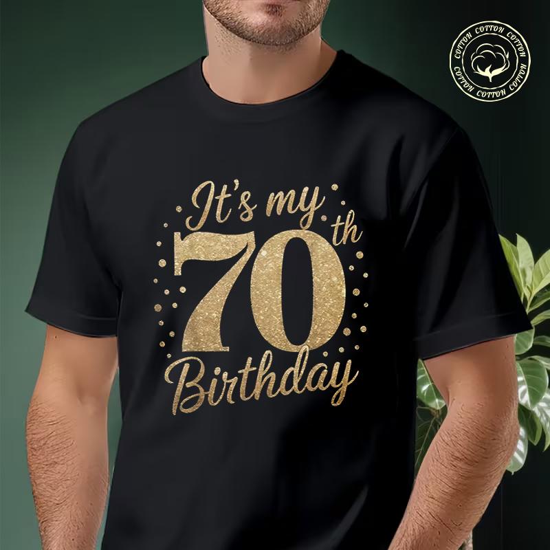 Men T-shirt High Quality Funny Cotton Shiny Golden '70' Design Motorcycle Casual Cool Loose O-n