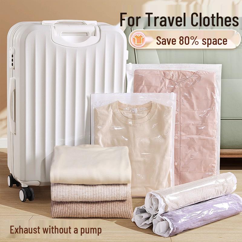 Transparent Blue Vacuum Roll-Up Storage Bag for Quilts, Clothes, Jackets, and Travel Essentials