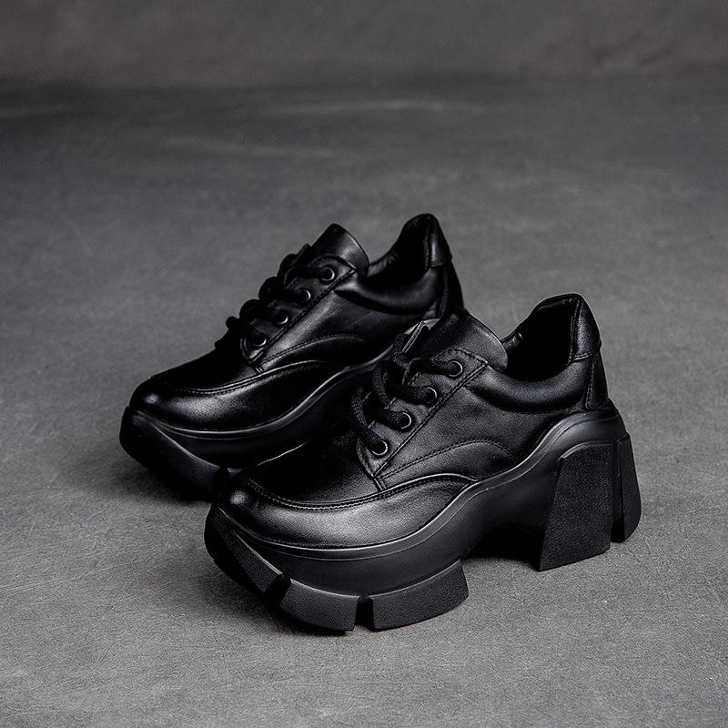 GKTINOO 2025 Women Shoes Handmade Retro 100% Genuine Leather Thick High Heel Chunky Platform Casual Height Increasing Shoes