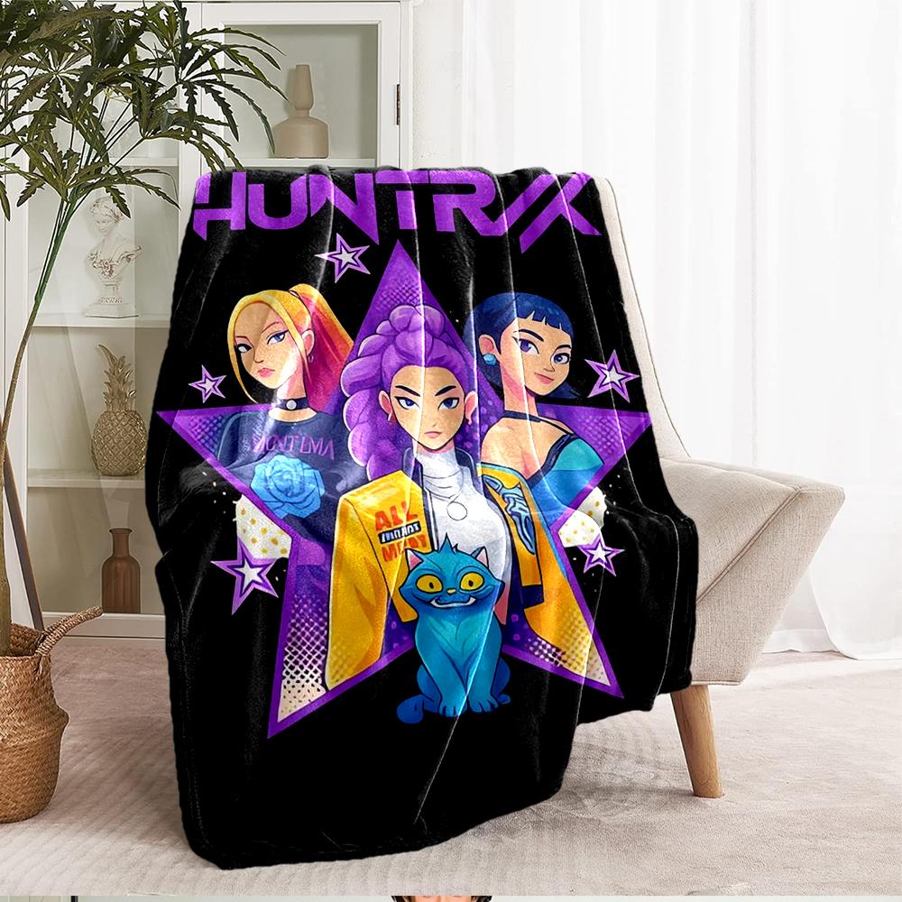 KPop Demon Hunters Theme Printed Blanket - Perfect for Couch, Bed, Travel & Outdoor Use | Machine Washable, Cozy & Durable.
