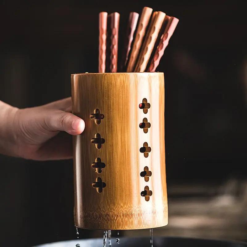 Hollow Bamboo Chopsticks Drain Rack Household Multifunctional Chopsticks Tube Kitchen Chopsticks Storage Tube Drain Rack
