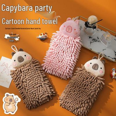 Capybara Cartoon Chenille Hand Towel for Kids - Thick & Absorbent for Kitchen & Bath