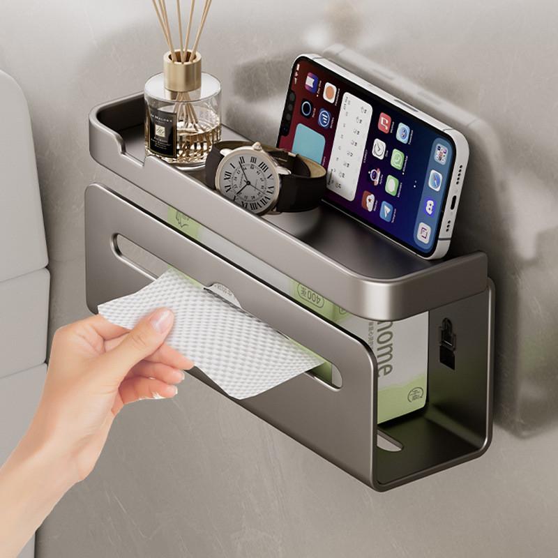 Wall Mount Aluminum Toilet Paper Holder With Double Dispenser For Bathroom And Kitchen Storage