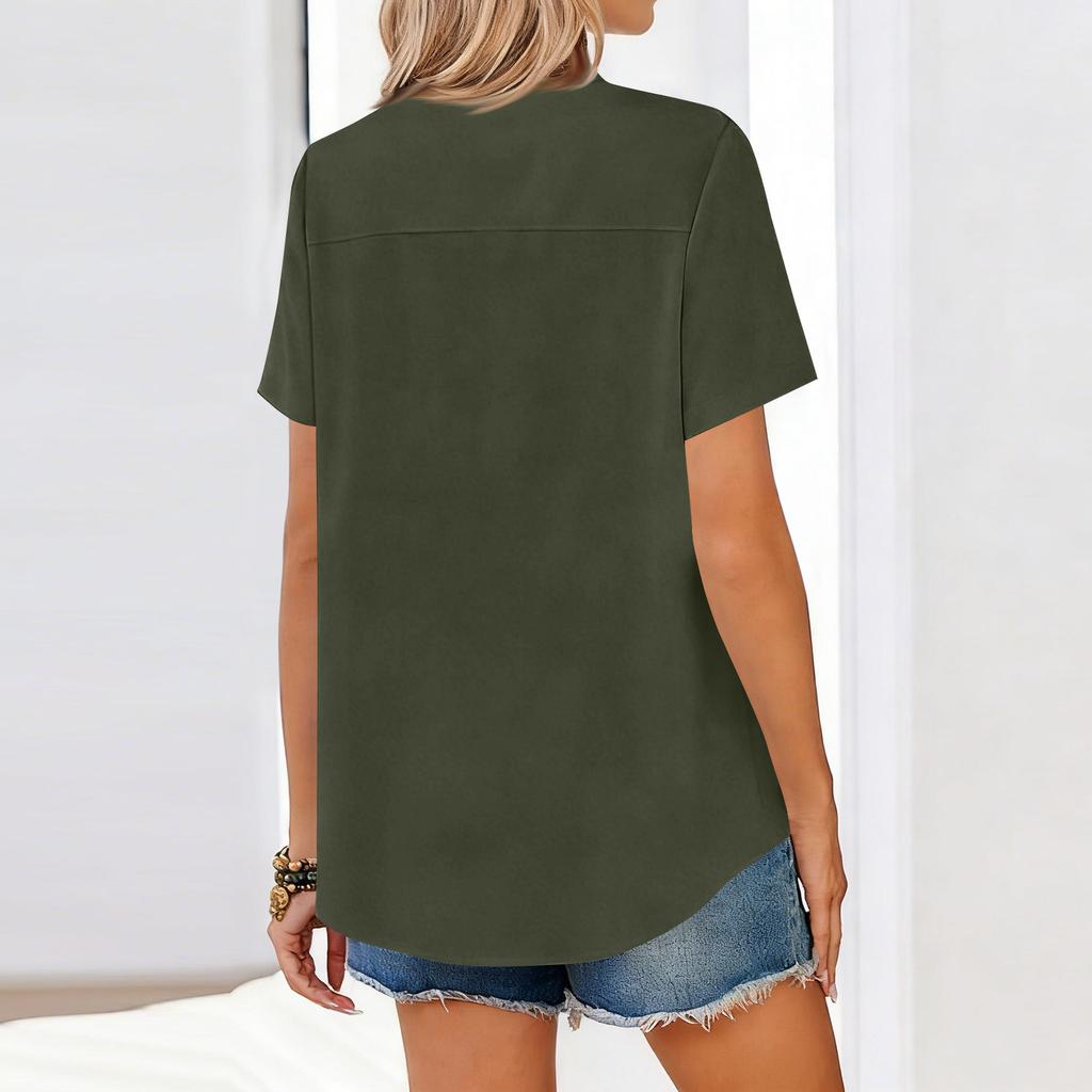 Blusas Femininas Manga Curta Camisas de Botão Casuais de Negócios Elegantes Tops de Trabalho Roupas de Verão Primavera