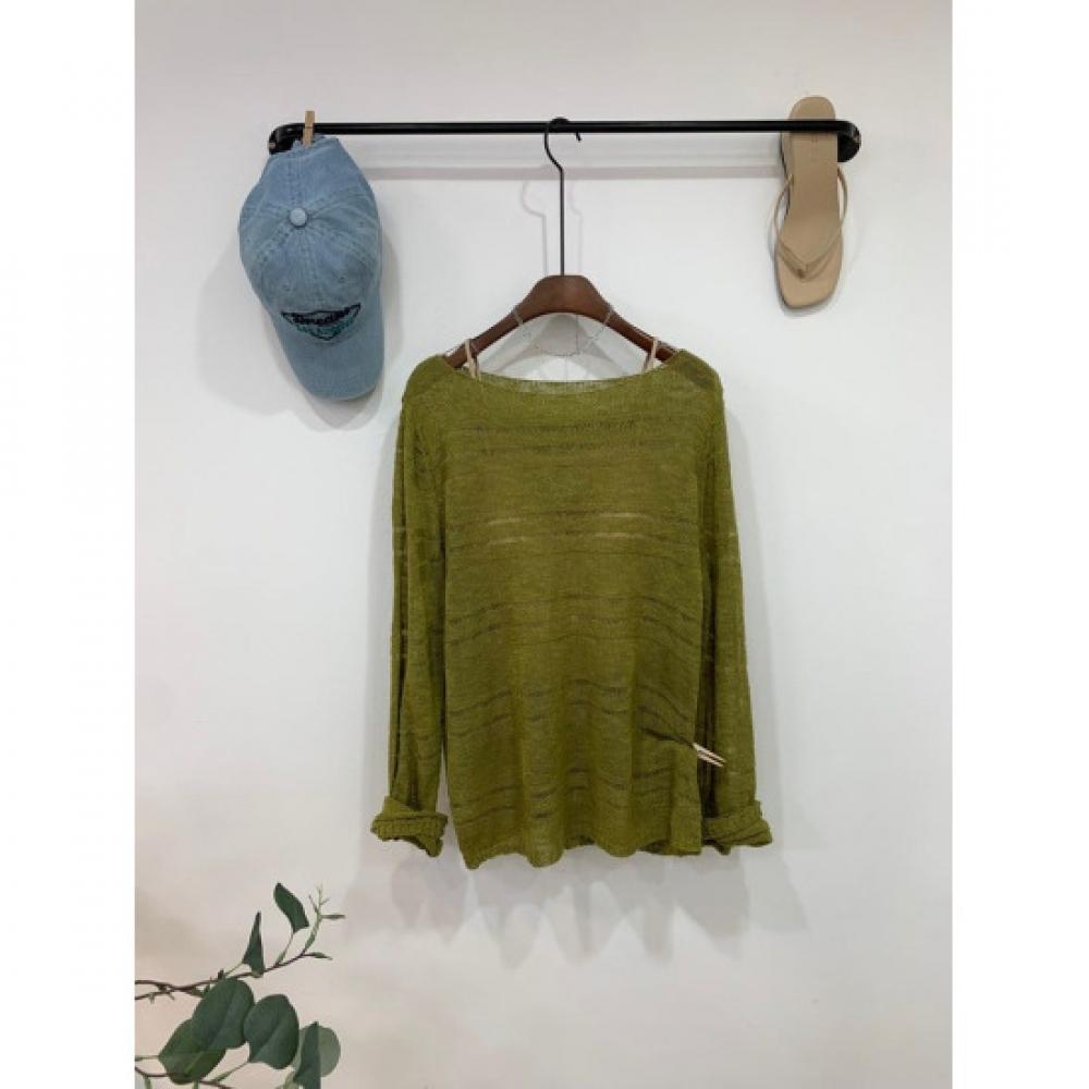 C S In The Room Meat Sheer meSh Lip neCk Long Sleeve Knit 5Color