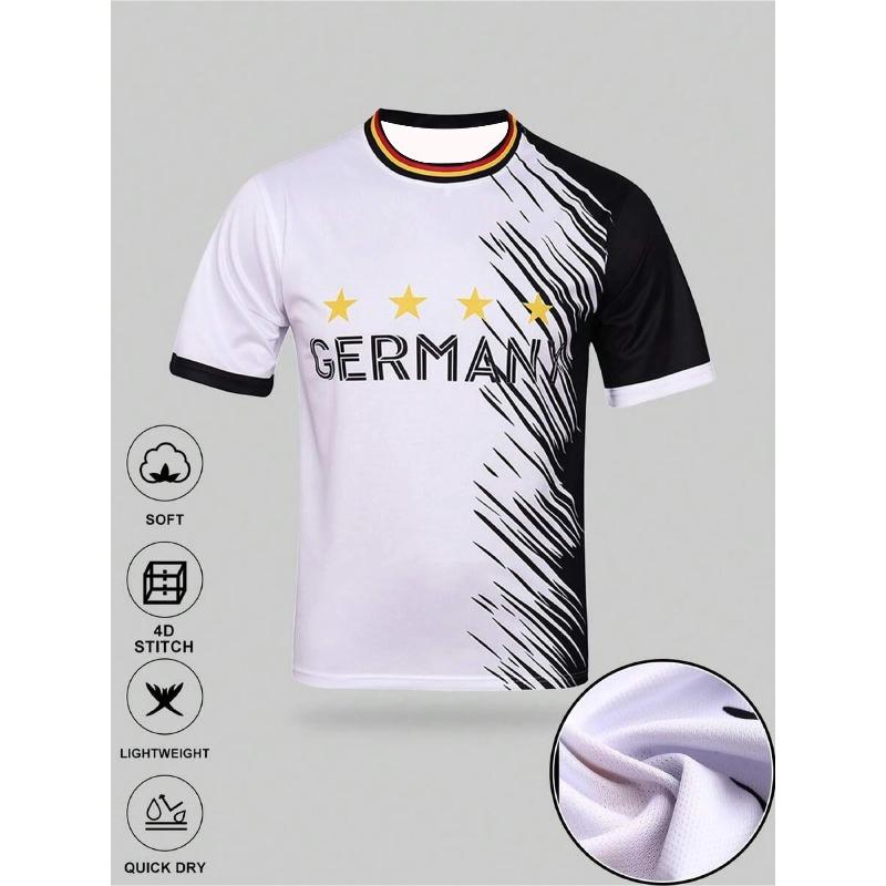 2026 New Men's German National Team Soccer Jersey, 4 Stars Champion Print, Non-Textured Quick Dry Breathable T-Shirt