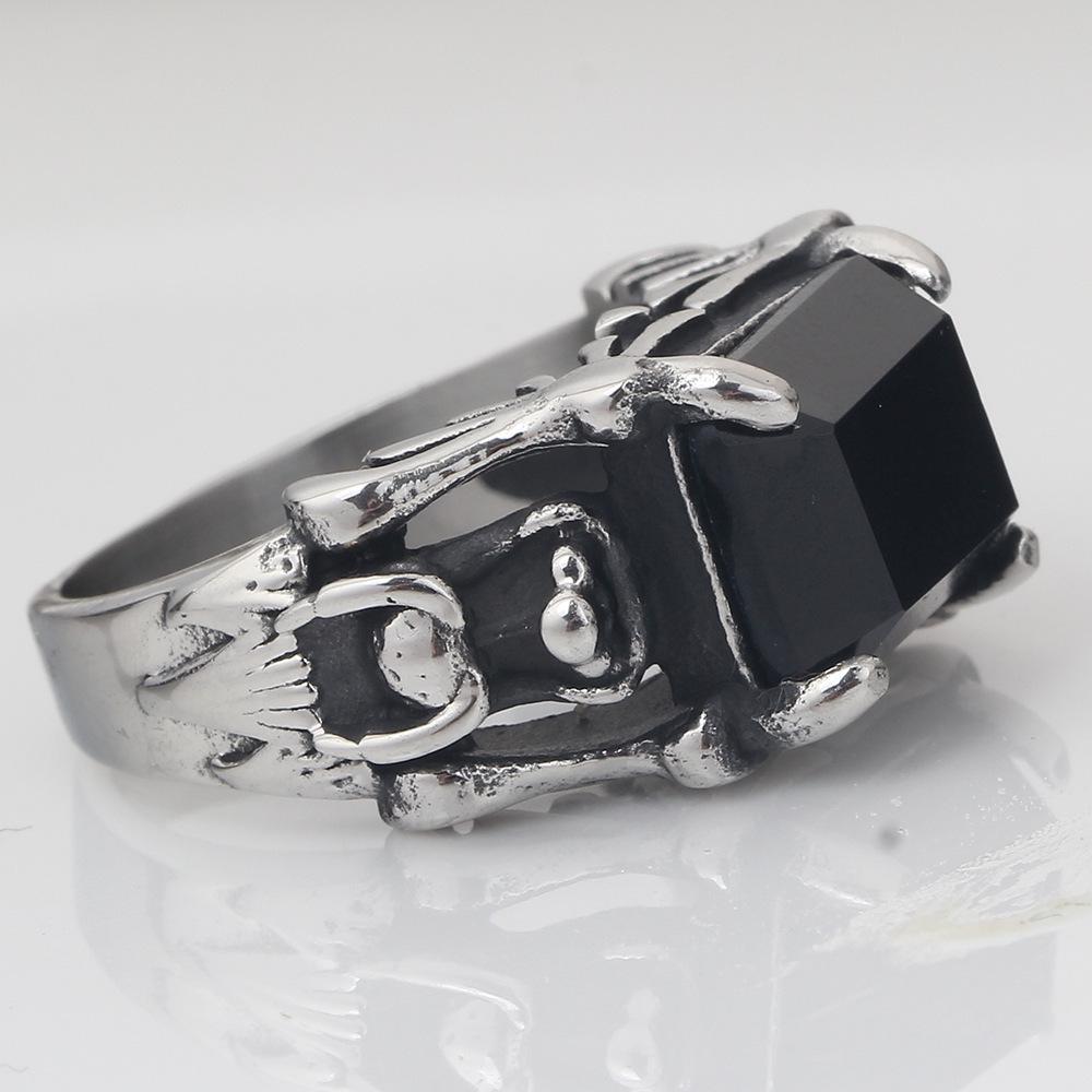 11MM Retro Dark Gothic Punk Ghost Rhinestone Stainless Steel Ring for Men