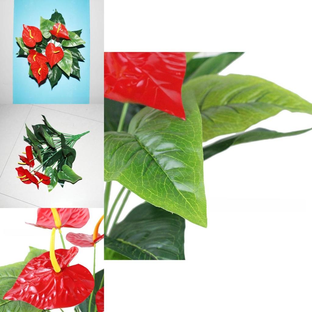 Anthurium Andraeanum Linden Fake Green Plant With Silk Flowers For Living Room Decor And Gift