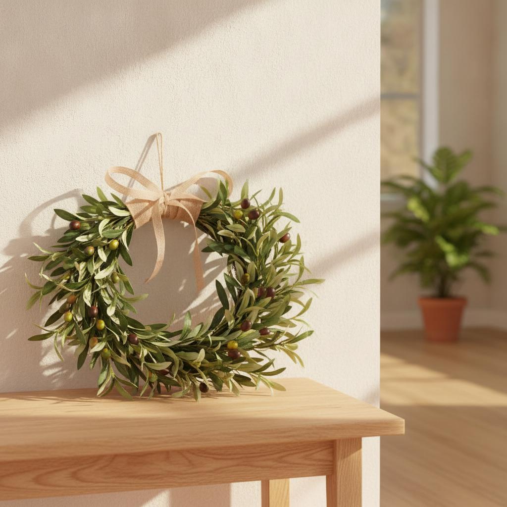 Artificial Olive Leaf and Fruit Wreath for Front Door, Living Room, Outdoor Decor, Christmas