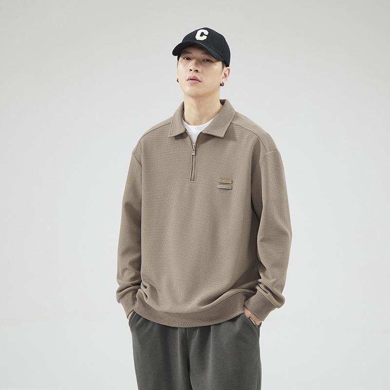 

2025 Autumn/Winter Men s Loose Casual Polo Hoodie - American Style, Solid Color, Trendy Long Sleeve Lapel Shirt. 2XL