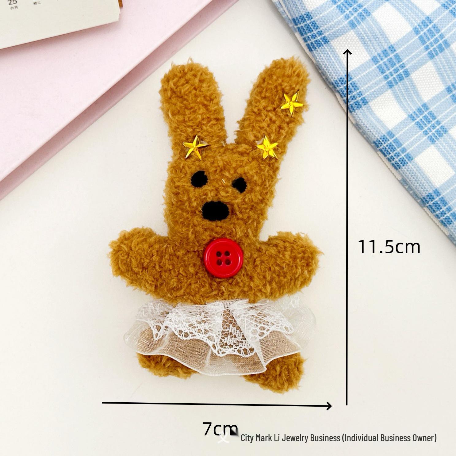 Korean Style Cute Rabbit Plush Doll Brooch with Lace Skirt and Button Pendant