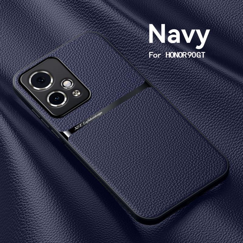 For Honor 90 90 Pro 90 GT Leather Texture Built-in Magnetic TPU Soft Edge Anti-drop Anti-fingerprint Phone Case