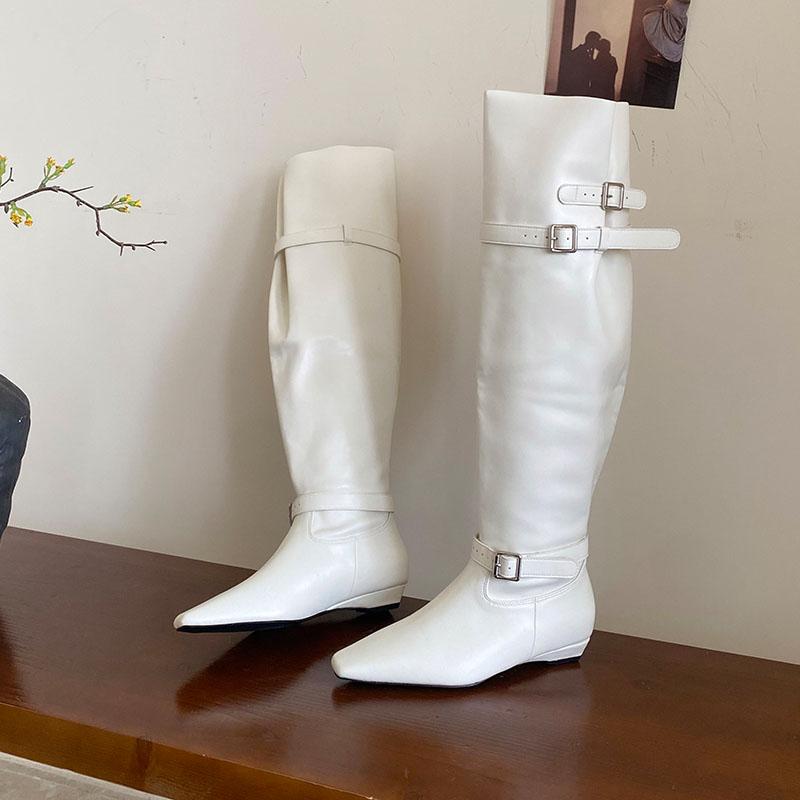 Fashion Fashion Pointed Toe Women Knee High Boots Female Buckle Shoes Party Modern Ladies Long Boots With Height Increasing Shoes
