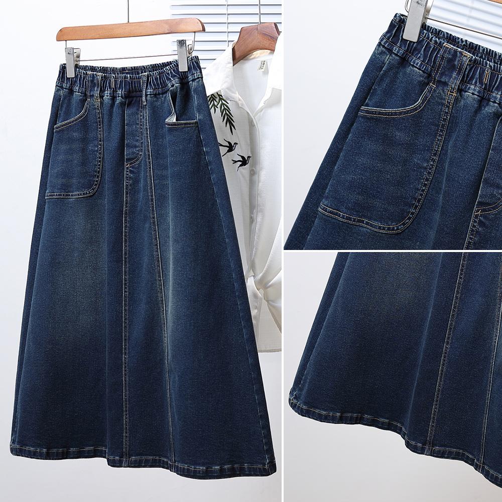 Dimanaf 2025 Plus Size Summer Elastic Denim Skirts Women Fashion Loose A-Line Skirt High Waist Vintage