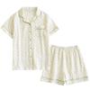 Women's Summer Cotton Gauze Pajama Set - Short Sleeve Top and Shorts