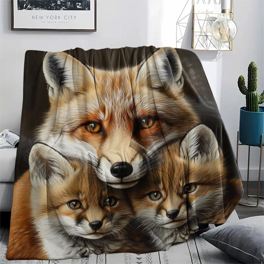 Black Fox pattern Flannel Blanket, High quality Comfortable for All Seasons, Home Decor, Warmth and Comfort, Perfect for Gifts.