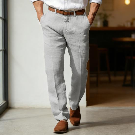 Pantalon Homme Taille Moyenne Fermeture Bouton et Fermeture Éclair Pantalon Décontracté avec Poches Couleur Unie Jambe Droite Pantalon Long Voyage Travail Usage Quotidien
