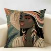 African Black Girls Fashion Cushion Cover Natural Linen Organic Fabric DoubleSided Printing Room Sofa Decor Pillow Case