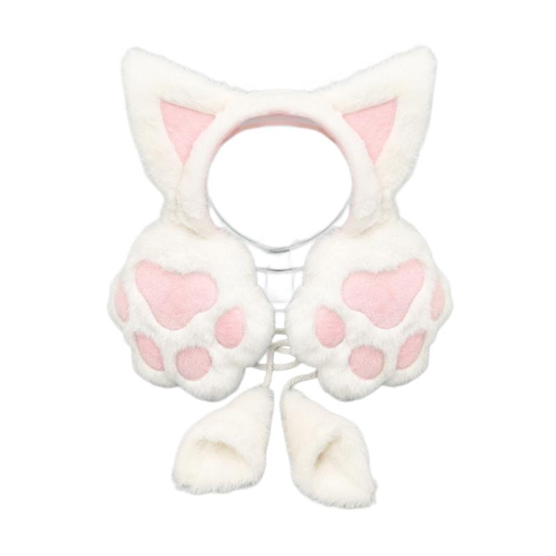 Soft Ear Covers In a Plush Cats Ear Headband with Paws Pad, Decorative Earmuffs for Casual Winter Outdoor, Daily Cold Weather Warmth