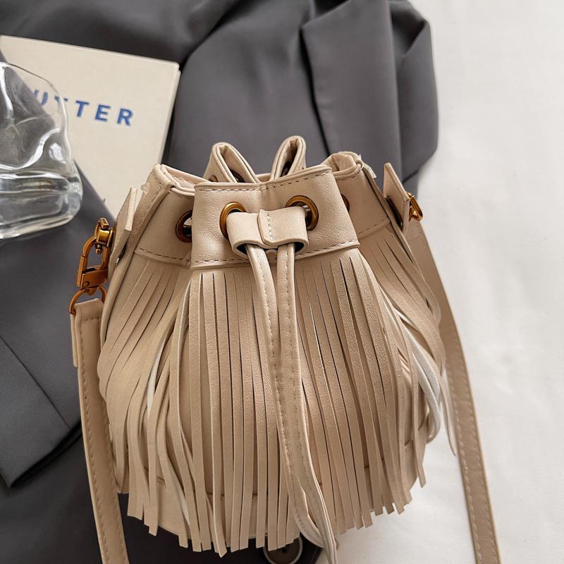 Tassel Handbag Drawstring Bucket Bag Women's Shoulder Crossbody Bag