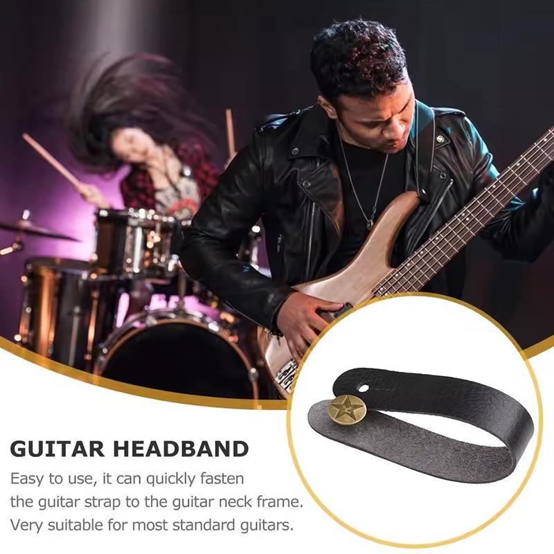 2 Stück/Packung Gitarrenkopfplatten-Gurtband-Krawatte Braun Schwarz Verfügbar Einfache Anwendung Gitarren Ukulelen Bass Halsgurt PU-Leder Sichere Verriegelung ZYF