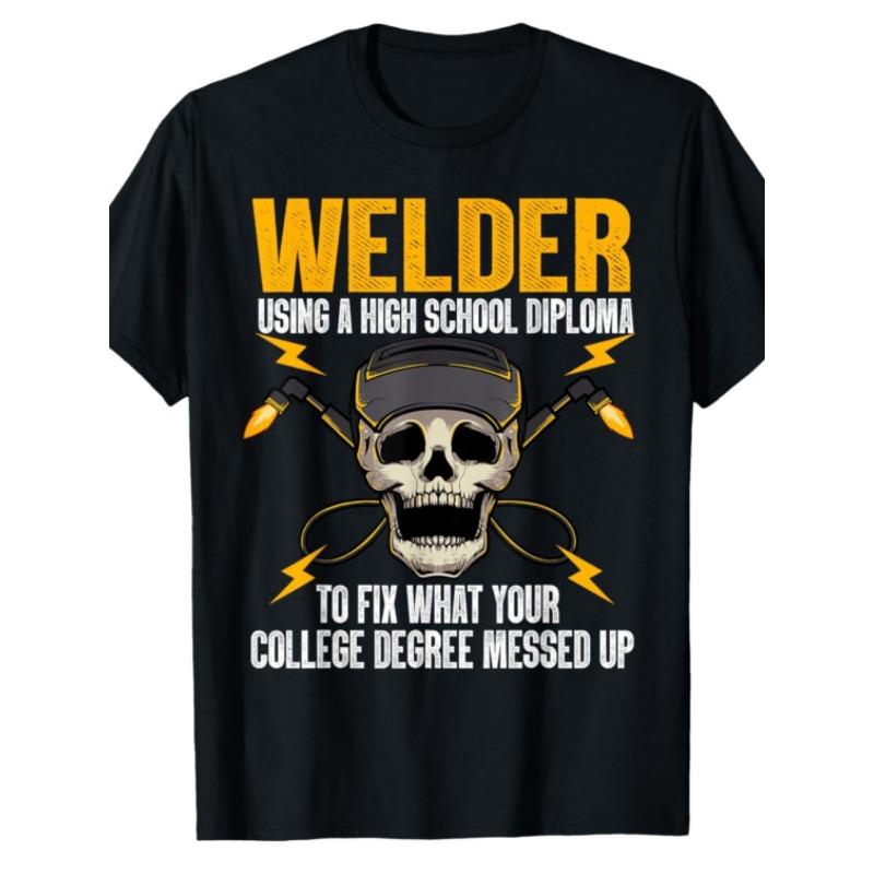 

European sizes Men & Women Welder Tool Print T-Shirt - Symbols & Quotes, Workwear Gift for Welders, Casual Summer Tee 4XL чорний