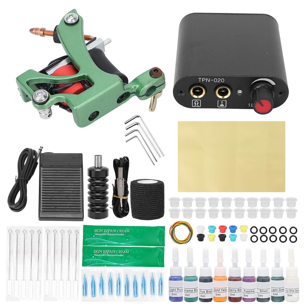 Complete Tattoo Machine Kit Professional Tattoo Kit with Coils Tattoo Machine 9 Ink Needle for